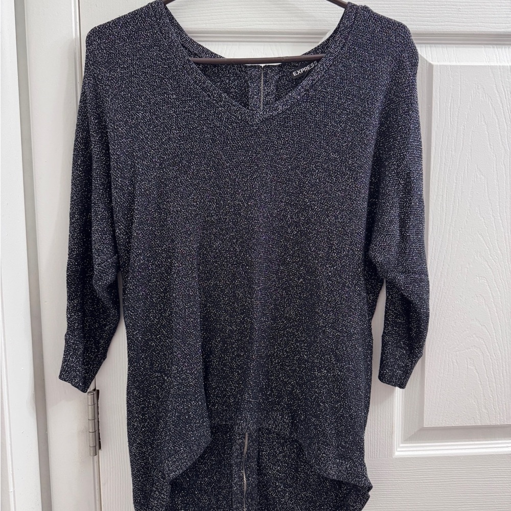 Express Shimmering Black V-Neck Tunic